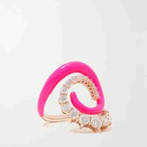 Riley 18-Karat Rose Gold, Diamond And Enamel Ring