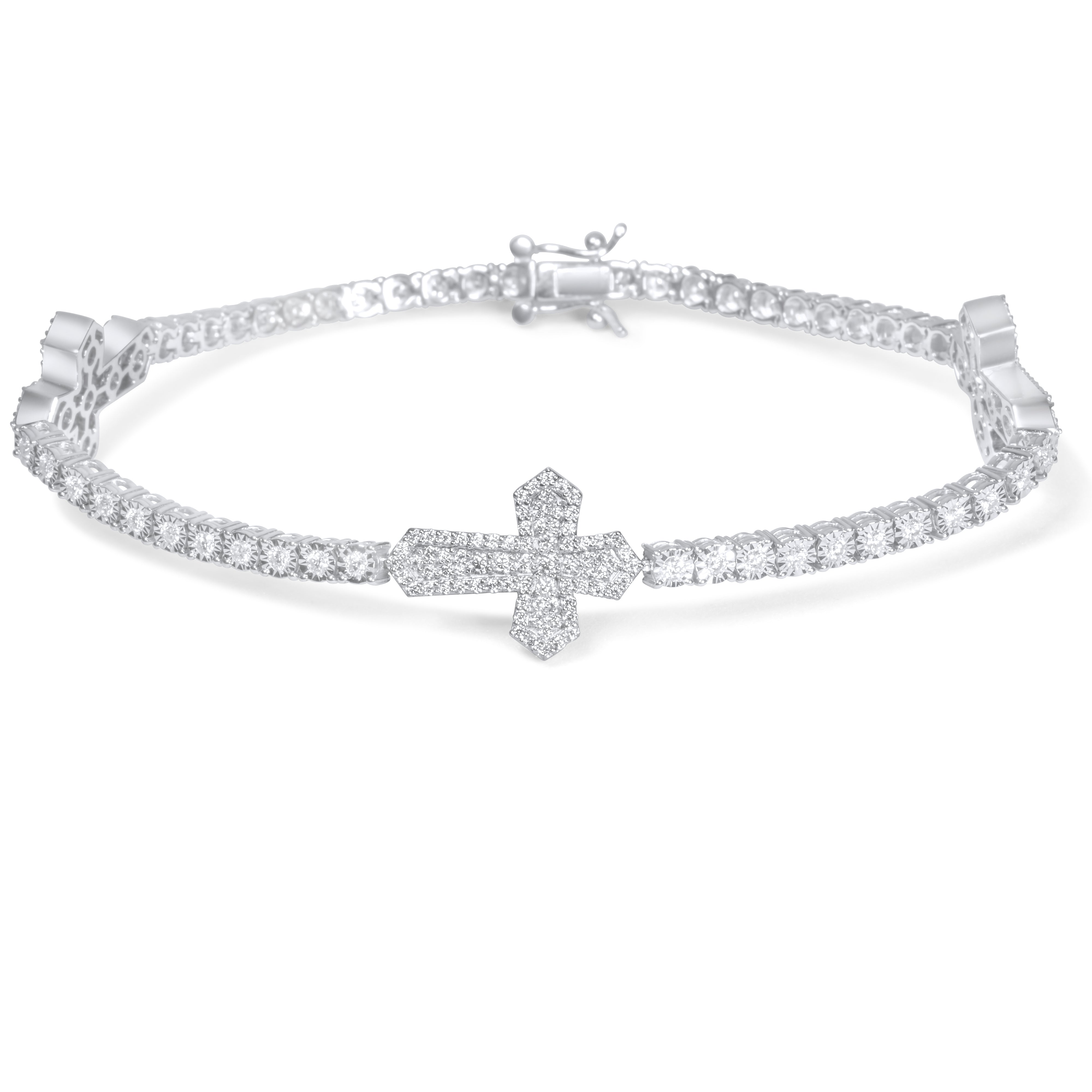 10 K White Gold Diamond Cross Bracelet 2 25 Ctw