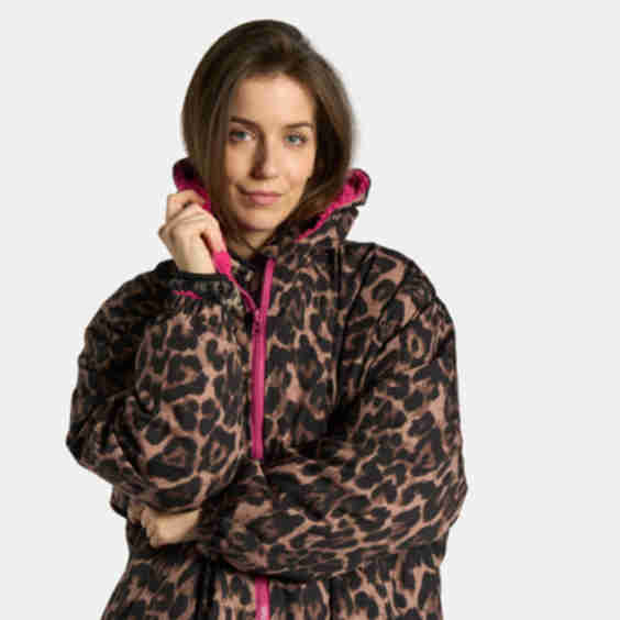 Adults Water Resistant Leopard Print Sherpa Drying Robe
