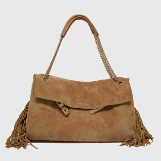 Venus Peach Fringe Midi Suede Leather Shoulder Bag
