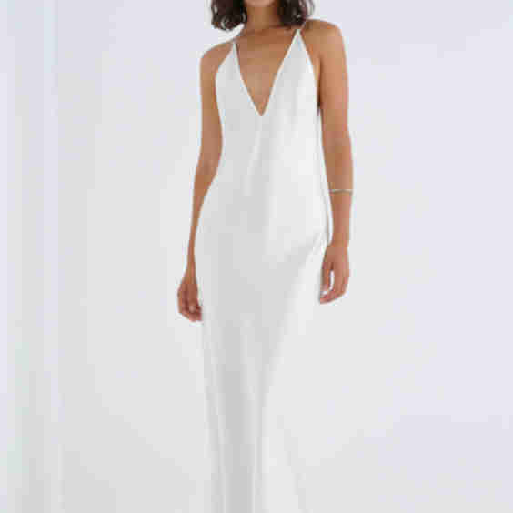 Anima Deep V-Neck Silk-Satin Maxi Dress