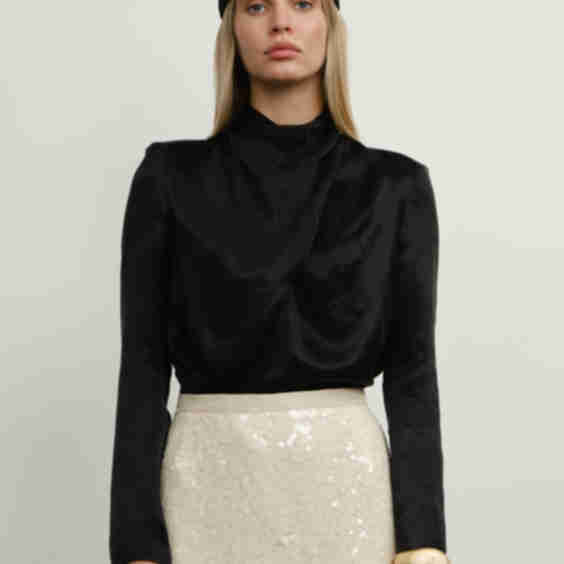 Satin Blouse With High Collar