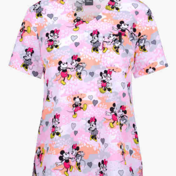 Disney's Friend Frolic 1-Pocket STRETCH V-Neck Print Scrub Top