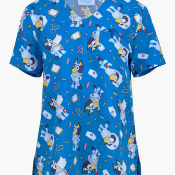 Disney's Nurse Bluey 2-Pocket STRETCH V-Neck Print Scrub Top