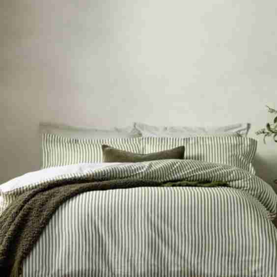 Olive Green Hebden Striped 100 Cotton Duvet Cover And Pillowcase Set