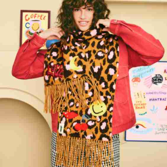 Leopard Print Embroidered Scarf