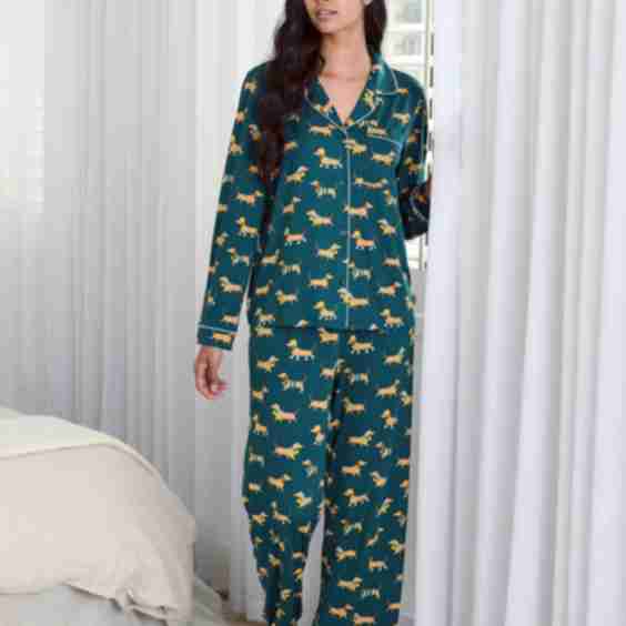 Sausage Dog Stroll Print Long Pyjama Set
