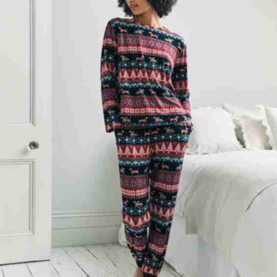 Christmas Dog Fairisle Print Long Pyjamas Set