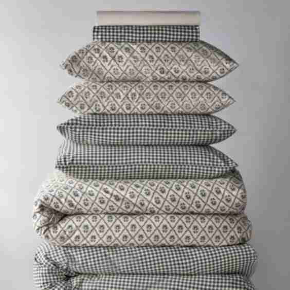 2 Pack Gingham/Blockprint Printed Duvet Cover and Pillowcase Set with Fitted Sheets