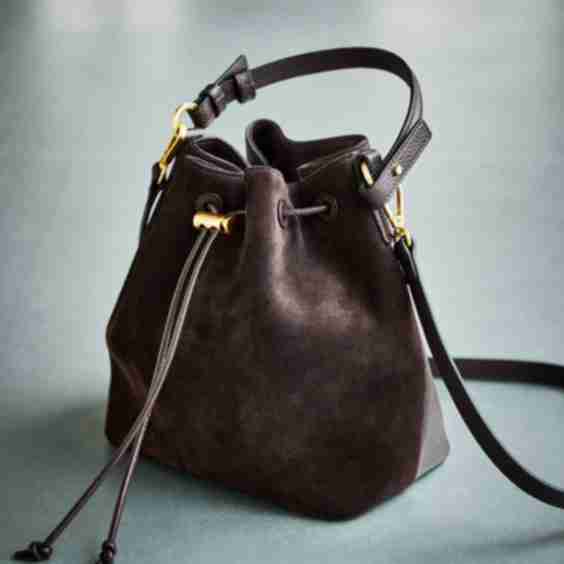 Chocolate Esther Suede and Leather Bucket Bag