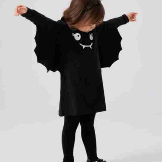 Black Halloween Bat Jersey Dress With Wings