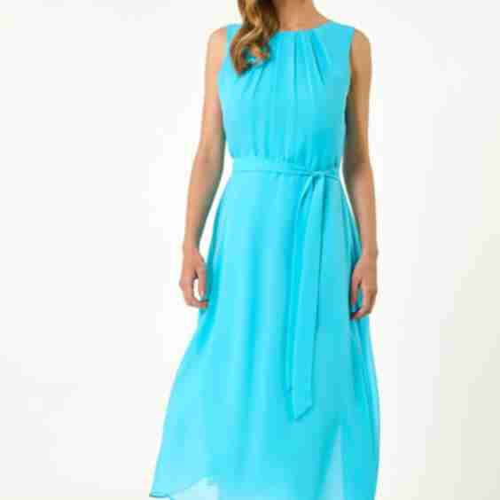 Chiffon Pleat Neck Midi Dress